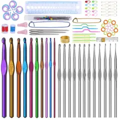 Crochet Hooks Set with Storage Case, Soft Grip Ergonomic Crochet Needles, Smooth Coloured Aluminum Yarn Crochet Hooks Crochet Kit with Crochet Tools Supplies and Accessories (Beginners)