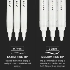 8 Pieces Acrylic White Paint Pens - 2-3MM Medium Tip & 0.7MM Extra Fine White Paint Marker for Rock Painting, Wood, Metal, Fabric, Plastic, Canvas, Glass, Ceramic, Diy Crafts