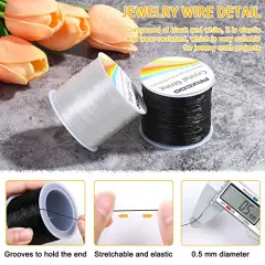 2 Rolls Elastic Stretchy Bead String Cord for Clay Beads Kandi Pony Beads Bracelets Jewelry Making (0.5MM, Crystal & Black)