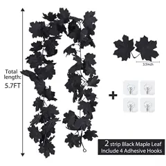 Fall Decor Black Garland, Black Decorations Halloween Garland, Fall Wall Hanging Maple Leaves, Artificial Black Maple Leaf Vine, Halloween Decorations Clearance,Fall Decoration for Home, Pack of 2&hellip;