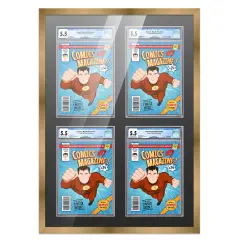 Comic Book Frame with Mat for 4 Graded Comics - Bronze Wood Comic Frame With Black Mat for 8.125x13 Comics - 20.75x30.5 Frame Size