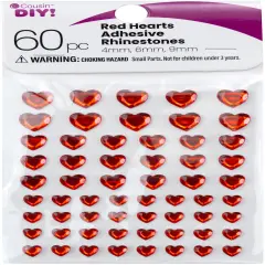 CousinDIY Adhesive Rhinestones 60/Pkg-Red Heart
