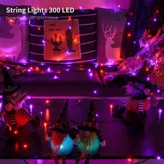 98.5FT 300 LED Halloween Lights,Halloween String Lights with 8 Lighting Modes, Waterproof & Connectable Mini Lights, Plug in for Indoor Outdoor Holiday Party Bedroom Decorations (Purple & Orange)