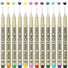 12 Colors 05 Micro Fineliner Drawing Art Pens, Waterproof Archival Ink Pens, 0.45mm Multiliner Fine Liner Pens for Illustration Technical Sketching Manga Scrapbooking Journaling Zentangle