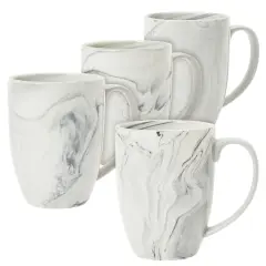 Set of 4 Grey Marble Ceramic Mugs for Coffee, Hot Cocoa, Tea (16oz)