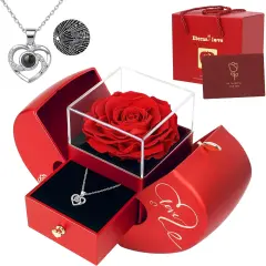 Preserved Real Rose with I Love You Necklace
