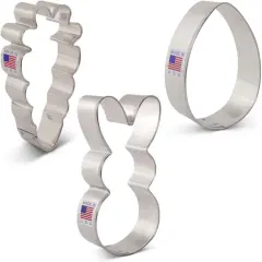 Easter Fun Cookie Cutters 3-Pc. Set Made in the USA by Ann Clark, Easter Bunny, Egg, and Carrot