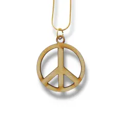 Necklace - Peace Symbol - Snake and Cable Link chains - Birch wood Gold Chain