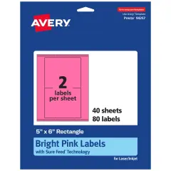 Avery Bright Pink Paper Labels, 5" x 6" Rectangle