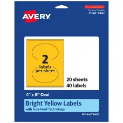 Avery Bright Yellow Paper Labels, 4" x 6" Oval