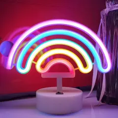 Neon Signs with Holder Base &ndash; USB or 3-AA Battery Powered LED Neon Light for Summer Vibes, Table or Wall Decor, Bedroom Accent Lighting