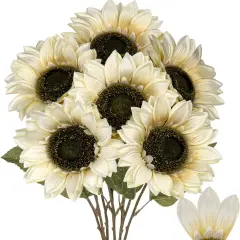 6PCS Large Artificial White Sunflowers &ndash; 26" Long Stem Faux Silk Flowers for Elegant Summer Home Decor & Seasonal Arrangements