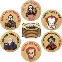 6Pcs Horror Movie Character Spooky Coasters Gift Set with Holder