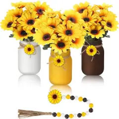 13 Pcs Mason Jar Summer Table Decor, Centerpieces for Tables with Artificial Flowers and Garland, Summer Table Centerpiece for Home Dining Kitchen Decorations Indoor(Bright Sunflower)