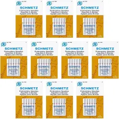 Embroidery Sewing Machine Needles - Precision Needles, Size 75/11, 5-Needle Cards, Pack of 10