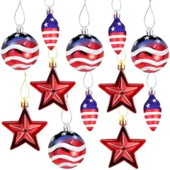 12 Pcs Patriotic Ornaments Hanging Balls- 4th of July Independence Day Tree Ornaments- Red White Blue Stars Balls
