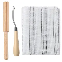 3 Pieces Latch Hook Tool Rug Mesh Fabric Canvas Wooden Bent Latch Hook Tool Yarn Cutter Embroidery Crafts Supplies for DIY Rug Carpet Tapestry Making, 19 x 59 Inches