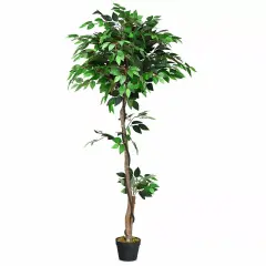 5.5-Feet Artificial Ficus Silk Tree Wood Trunks Green Indoor Yard Home D&eacute;cor