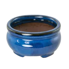 Oval Mame Shohin Bonsai / Succulent Pot + Mesh 6"x 5"x 2" - Blue Stain Glazed