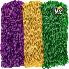 120PCS Mardi Gras Beads, 33" Beaded Necklace, Purple Gold Green Mardi Gras Accessories, Party Costume Necklaces Parade Throws Women Men Beads Bulk for Party Event Favors Supplies Decorations