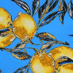 Vintage Lemons on Blue Ground Printed Spandex Fabric