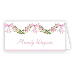 HANDPAINTED PINK FLORAL AND HOLLY SWAG PLACE CARDS