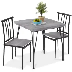 Best Choice Products 3-Piece Indoor Metal Wood Square Dining Table, Furniture Set w/ 2 Chairs Gray