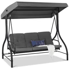 Best Choice Products 3-Seat Outdoor Converting Canopy Swing Glider Patio Hammock w/ Removable Cushions Gray