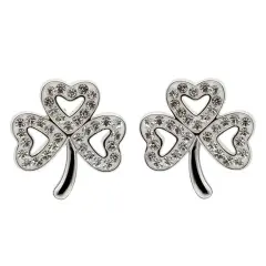 White Swarovski Crystal Shamrock Stud Earrings
