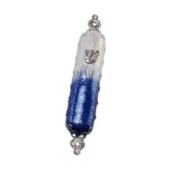 Metal Mezuzah Case Silver Blue White