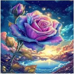 Rose Diamond Art Kits for Adults, Sunset Sky Diamond Painting Kits for Beginners, DIY 5D Full Drill Flowers Crystal Rhinestone Gem Art Craft Kits for Home Wall Decor 12X16 Inch