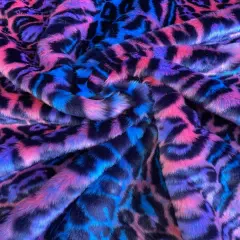 1 Yard Leopard Tie Dyed Faux Fur Fabric Black Light Reflective for Costumes and Decor Purple/PinkBlueBlack