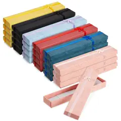 24 Pack Empty Jewelry Gift Boxes for Necklaces, Bracelets, Press On Nail Packaging with Lids and Decorative Ribbon Knot, 6 Colors (7.9 x 1.6 In)