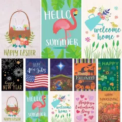 Set of 10 Assorted Garden Flags for All Seasons, 12x18 In Small Decorative Outside Christian Yard for Holiday, Fall Winter Spring Summer Seasonal Welcome Garden Flag Multicolor