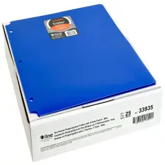 C-Line 2-Pocket Poly Folder, 3 Hole Punched, Blue, Pack of 25