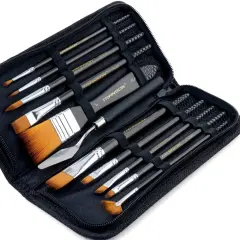 Paint Brush Kit 10pcs Art Brushes and 1 Paint Spatula with Brush Case(Black)
