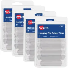 Avery Hanging File Folder Tabs and Inserts, 1/5 Cut, Clear, 4 Packs, 80 File Folder Tabs and Inserts Total (21931)