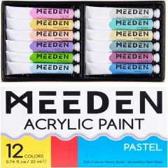 MEEDEN Pastel Acrylic Paint Set, 12 Pastel Colors 22 ml/0.74oz, Heavy Body Acrylic Paint Tubes, Art Craft Paints for Artists Kids Beginners, Art Supplies for Canvas Wood Rock Painting