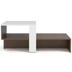 Engineered Wood Coffee Table with Geometric Shelf 2 Tier