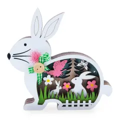 Bunny Shape Spring Garden with Butterflies Wooden Figurine