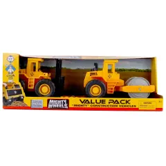 Mighty Wheels: 2 Pack Construction Vehicles - 7" Roller & Fork Lift - Value Pack, Paving & Lifting Toy Set, Durable Indoor-Outdoor Play, Kids Ages 3+