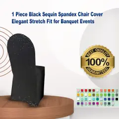 1 Piece Black Sequin Spandex Chair Cover Elegant Stretch Fit for Banquet Events