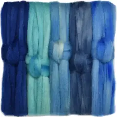 5oz BFL Hand Dyed Fiber - Soft Lustrous Wool Top Roving Pre-Drafted for Hand or Wheel Spinning, Felting, Blending, Weaving, and Crafts Blues