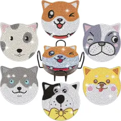 Diamond Painting Coasters Kit - 6 Pieces Dog Coasters With Holder