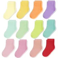 CozyWay Girl Crew Socks - Comfy Cotton Socks For Girls Ages 3 Years and Up - Soft & Breathable - Multi Color - 12 Pack Multicolor