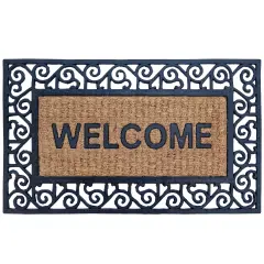 Gardenised Heavy Duty Coco Coir Doormat Non Slip PVC Baking Embossed Welcome Design Natural Coconut Fiber Floor Mat for Front Door Porch Patio Entryway Garage Mudroom & Outdoor Use 18x30" Warm Welcome