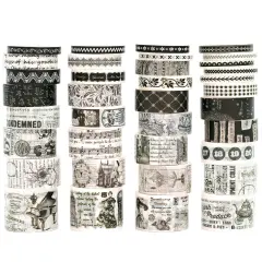36 Rolls Vintage Washi Tape (Black & White Light)