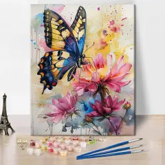 Butterfly Paint by Numbers Watercolor Butterfly Adults Paint by Number Kits Flowers Adults' Paint-by-Number Kits Abstract Style Oil Hand Painting Craft for Home Decor 16x20 Inch (Frameless)