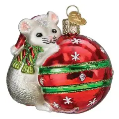 Old World Christmas 3.0 Inch Playful Christmas Mouse Christmas Tree Ornament , Christmas Decor Ball Ornament Santa Hat Multicolored