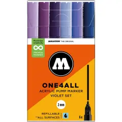 Molotow ONE4ALL Acrylic Paint Marker Character 6-Color Set, 2mm, Assorted Colors, 1 Set Each Violet Set - 2mm